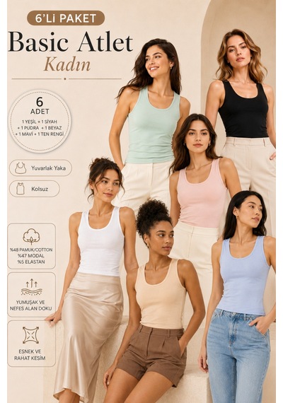 Loule Kadın 6'lı Kalın Askılı Atlet Çok Renkli Modal Pamuk
