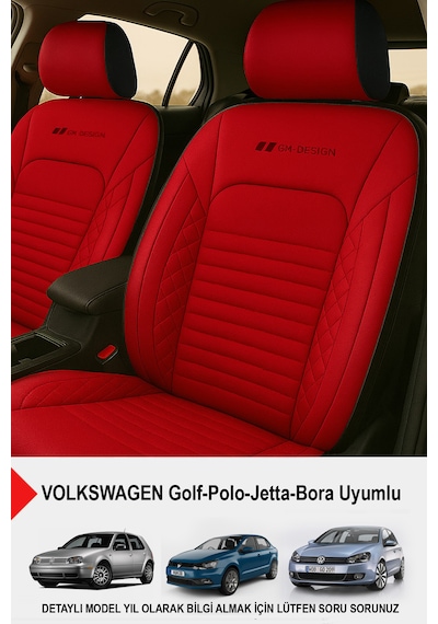 İstanbul Serisi Deri Oto Koltuk Kılıfı Volkswagen Bora-golf-jetta-polo Uyumlu Kırmızı