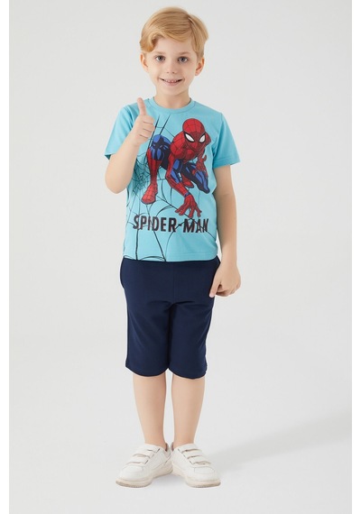 Spiderman Hero Turkuaz Erkek Çocuk Bermuda Takım Turkuaz