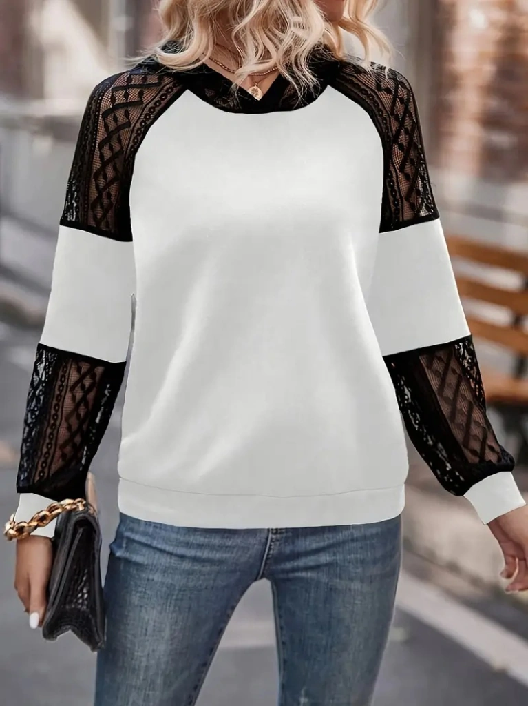 Mythrıva Kadın Uzun Kollu Dantelli Kapşonlu Viskon Iki Iplik Bluz Beyaz