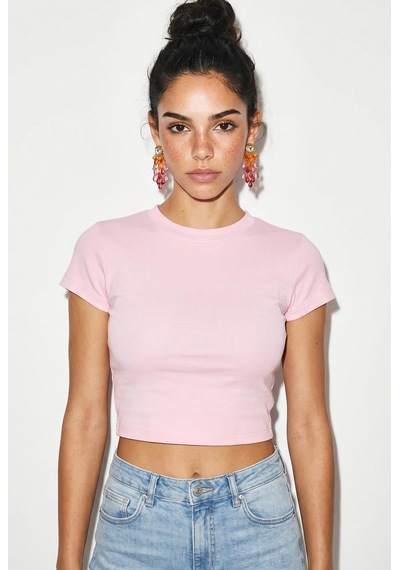 Shade Kadın Kısa Kollu Bisiklet Yaka Crop T-shirt 60286904 - Pembe