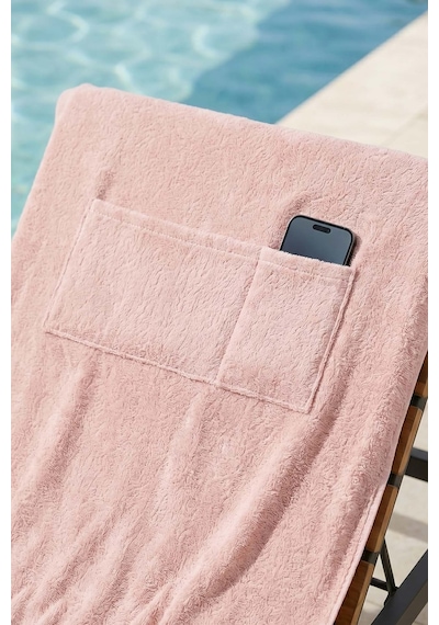 Pudra %100 Pamuk Şezlong Havlusu, 60x180 Cm, Hızlı Kuruyan Plaj Havlusu Pembe