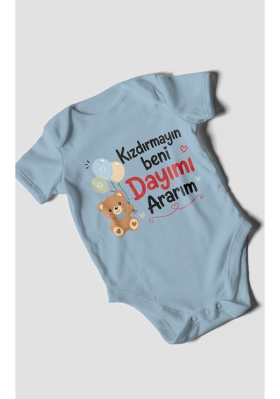 Morivokids Kızdırmayın Beni Dayımı Ararım Kısa Kollu Bebek Body %100 Pamuk Bebe Mavisi