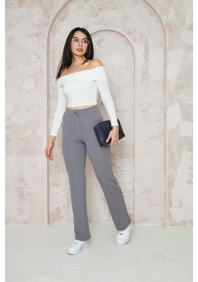 Thiff Gymwear Likralı Bej Kadın Palazzo Pantolon Gri