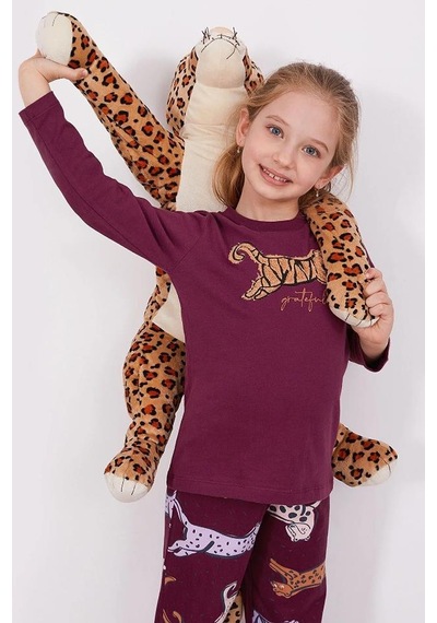 Arnetta 2169 Garson Grateful Mor Kız Çocuk Uzun Kol Pijama Takım Bordo
