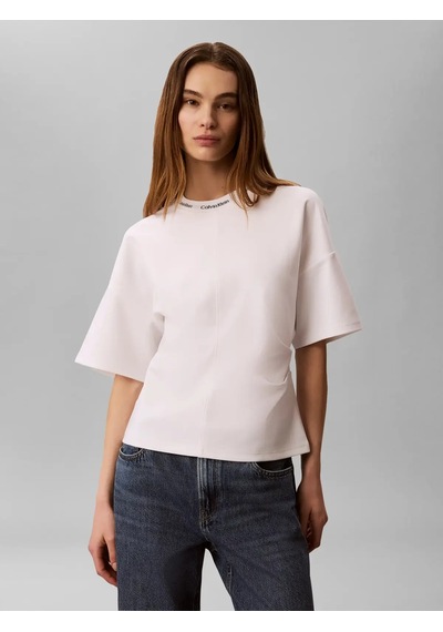 Calvin Klein Ss Logo Neck Detaıl, Yaf Beyaz Kadın T-shirt