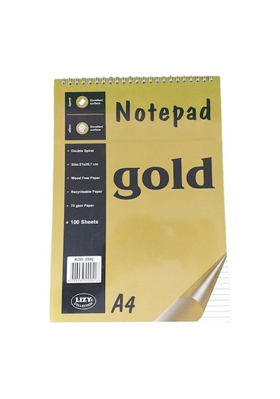 Lızy Gold Bloknot Üstten Spiralli A4 100 Yp Çizgili Karışık