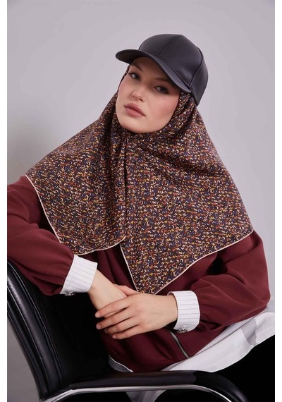 Levidor Mini Yazı Detayi Twill İpek Eşarp-0926 Kahve