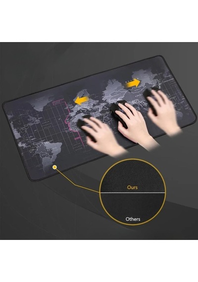 90x40 Cm Mouse Pad, Dünya Haritası Desenli Büyük Mouse Pad, Kaymaz Kauçuk Tabanlı, Dikişli Kenarlı 3 Mm Klavye V