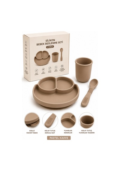 3 Parça Bpa Bebek Beslenme Seti Vakumlu Mama Tabağı Bardak Kaşık