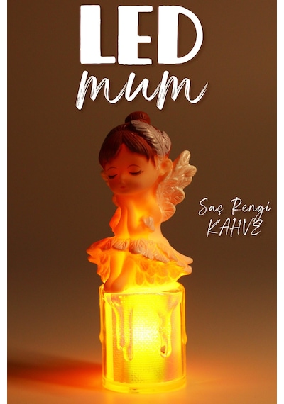 Led Mum Kanatlı Melek Tip Dumansız Pilli Alevli Dekoratif Yapay Mum Işıldak Kahve 1037-7