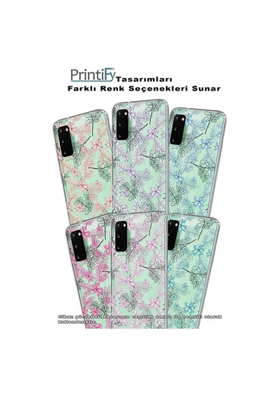 Realme 11 İle Uyumlu Floral Su Yeşili Baskılı Kamera Korumalı Şeffaf Kılıf