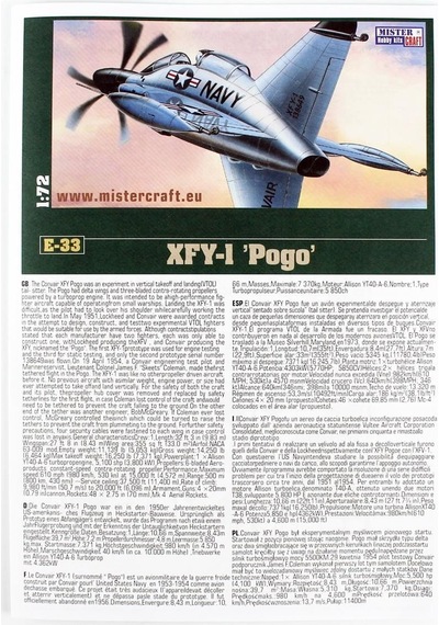Mistercraft E065 1/72 Xfy-1 Pogo Savaş Uçağı Plastik Model Kiti-56322