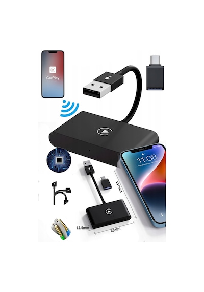 Araç Ekranı Careplay Çeviren Adaptör Tüm Cihazlar Için Kablosuz Carplay Adaptörü Siyah Kolay Kurulum