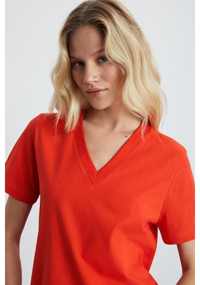 Grımelange Alıne Kadın %100 Organik Pamuk Derin V Yakalı Comfort Fit Kırmızı T-shirt Kırmızı Grımelange Alıne Kadın %100 Organik Pamuk Derin V Yakalı Comfort Fit Kırmızı T-shirt Kırmızı