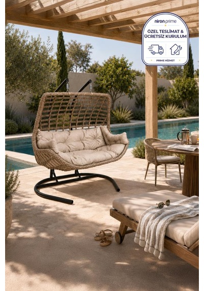 Niron Balina Çift Kişilik Rattan Bahçe Salıncağı Cappucino - Minderli Konfor Sütlü Kahverengi Niron Balina Çift Kişilik Rattan Bahçe Salıncağı Cappucino - Minderli Konfor Sütlü Kahverengi