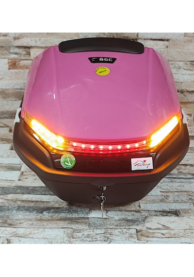 Motosiklet Arka Çanta 33 Lt Pembe Sinyal ve Stop Işıklı
