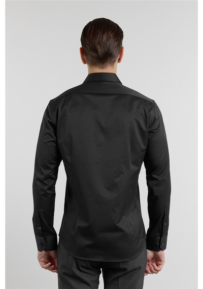 İmza Siyah Sert Yaka Uzun Kol Cepsiz Slim Fit Pamuklu Gömlek 1004255228