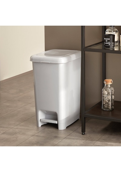 Dünya-01043-400 Ve 410 Slim Çöp Kovası 25lt 270x362x468mm Siyah Pedallı Sedefli Gri - 8'li Paket