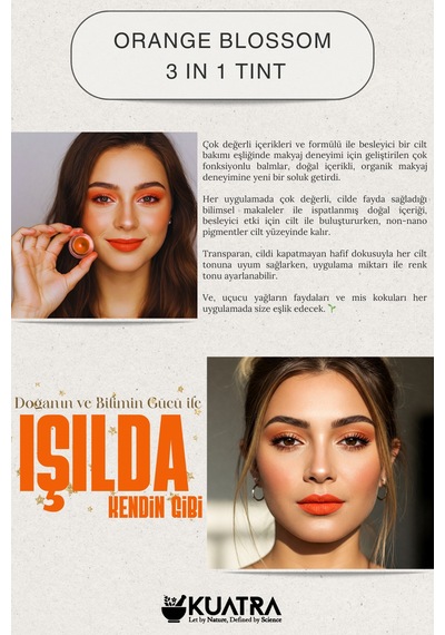Orange Blossom Lip-cheek-eye Tint Doğal İçerikli Çok Amaçlı Allık, Ruj, Göz Farı Makyaj Beraberinde Çok Değerli Besleyici Cilt Bakımı Turuncu