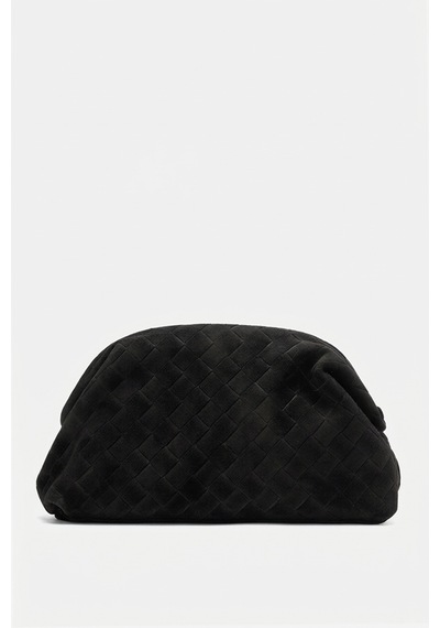 Dericlub Althea Kadın Örgü Desenli Clutch El Çantası Gerçek Süet Deri Siyah