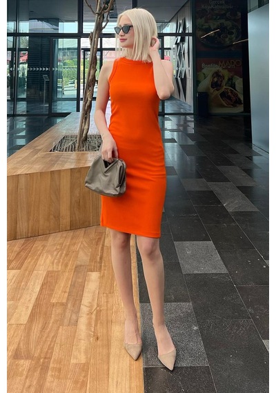 Madmext Turuncu Sıfır Kol Mini Basic Kaşkorse Elbise Mg1832-turuncu Turuncu