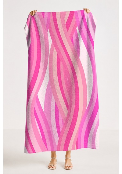 Zebra Desenli Pembe Çizgili Plaj Havlusu - Modern Resort Stil Hızlı Kuruyan Mikrofiber Havlu Çok Renkli