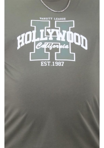 Starbattal Erkek Büyük Beden Sıfır Yaka Tişört Hollywood 23179 Hakı-Hakı Haki