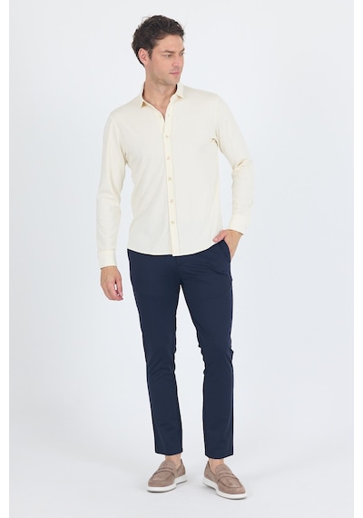 İmza Açık Krem Uzun Kol Düz Örme Polo Yaka Cepsiz Esnek Classic Slim Fit Gömlek 1004250153 650 Açık Krem