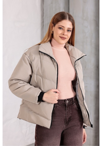 Blayn Jeans Kadın Kapüşonsuz Şişme Mont Bej