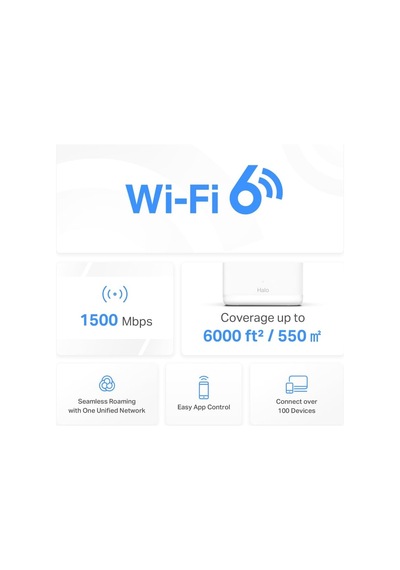 Halo H60x 3-pack, Ax1500mbps, Dual-band, Gigabit Portları, 100'e Kadar Cihaz Bağlanabilir, 550