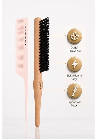 Vepa Sleek Bun Set, Profesyonel Topuz Fırçası, Krepe Tarak Diğer