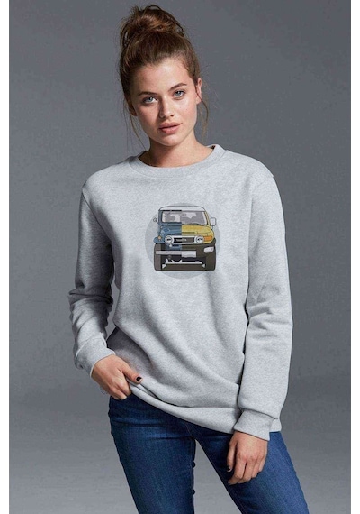 Jeep Evolution Eski Yeni Baskılı Gri Kadın Sweatshirt