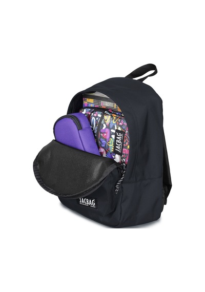 Jacbag Classic Junior -Tek Bölmeli Okul Çantası Junior Jac-Siyah Çok Renkli