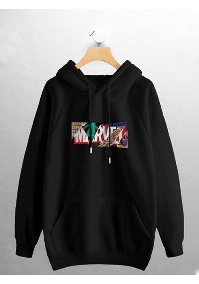 Macklin Unisex Marvel Avengers Tasarım Logo Baskılı Sweatshirt Siyah Mck0678 Siyah