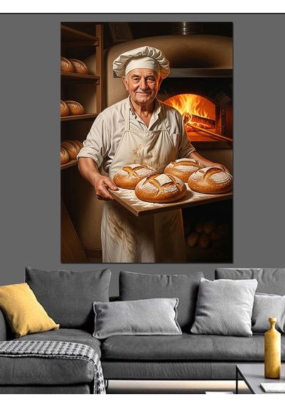 Ahşap Tablo Fırıncı Ve Taze Ekmekler