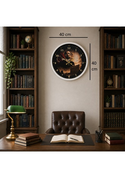 Beyaz Büyük Miras 40 X 40 Cm Metal Atatürk Duvar Saati
