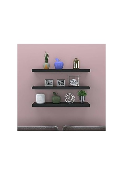 Siyah 3 Lü Set Gizli Duvar Rafı İle Modern Dekorasyon Aahşap
