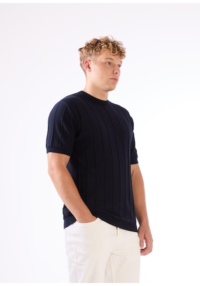 Dufy Lacivert Fitilli Erkek Triko - Slim Fit Lacivert