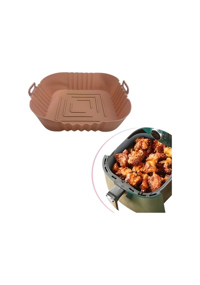 Renkli Isıya Dayanıklı Yıkanılabilir Silikon Fırın Ve Airfryer Kare Model Pişirme Matı 20 Cm Vizon