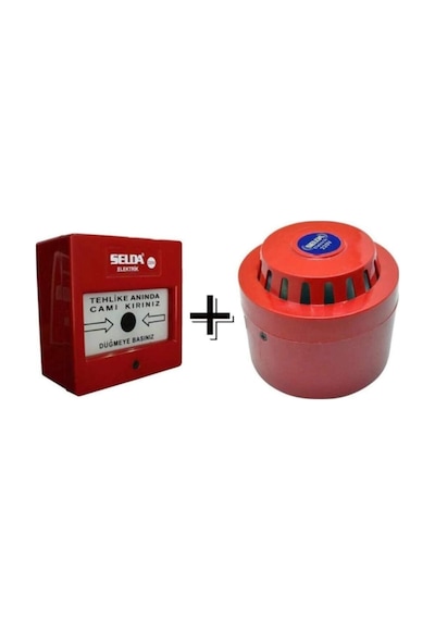 Yangın Alarm Ihbar Ikaz Sireni Ve Butonu 2'li Set
