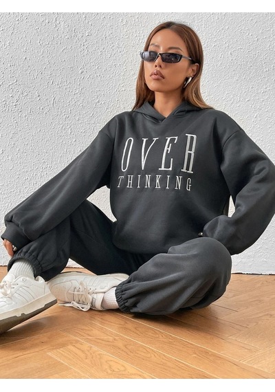 Over Thinking Eşofman Takımı Sweatshirt Jogger -füme Baskılı Oversize Şardonlu Kapüşonlu Lastik Paç Füme Over Thinking Eşofman Takımı Sweatshirt Jogger -füme Baskılı Oversize Şardonlu Kapüşonlu Lastik Paç Füme