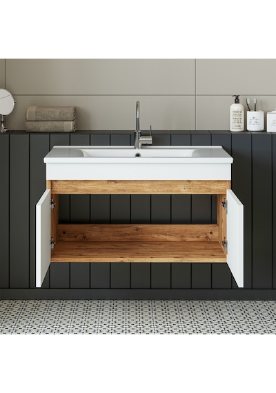 Roomart '' Lavabolu '' Atlantik-beyaz Mdf 85cm Banyo Alt Dolabı Atlantik Çam - Beyaz