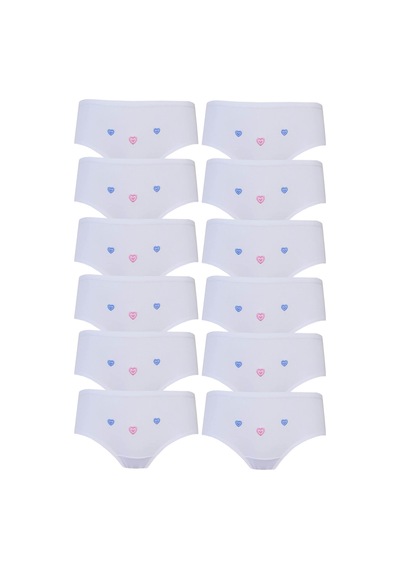 Hepsine Rakip Tutku Kız Çocuk İnce Bel İşlemeli Bato Külot 12'li Paket %100 Pamuk Tkc0821 Beyaz