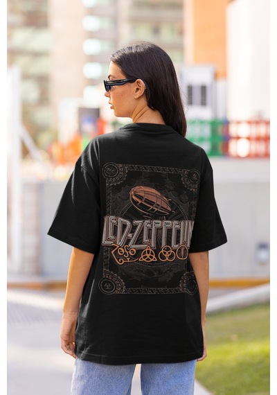 Led Zeppelin Sırt Baskılı Unisex Oversize Rock Metal Müzik Grubu Siyah