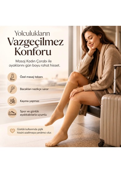 Genel Kadın 3'lü Anne Masaj Tabanlı Dizaltı Çorap 80 Denye Esnek Rahat Günlük Kulla Ten / 36-40 / 3 Adet