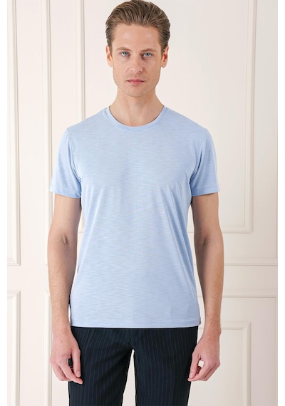 Efor Slim Fit Bisiklet Yaka Doku Desenli Pamuklu Mavi Tişört Ts 881 Mavi