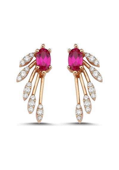 0,88 Karat Pırlantalı Yakut Küpe