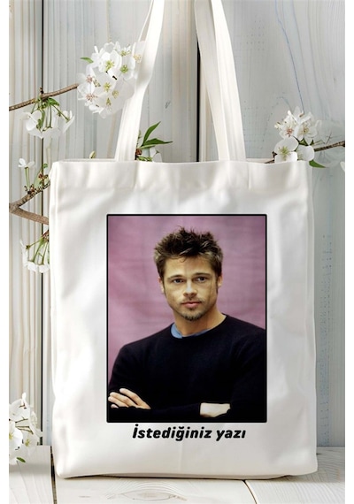 Art Hediye Bradpitt Baskılı Bez Çanta Omuz Çantası Kişiye Özel Desen 4 Çok Renkli
