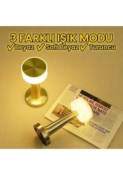 Upway Ayarlanabilir Led Işıklı Dokunmatik Şarjlı Dekoratif Modern Masa Lambası Altın